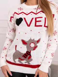 Vianočný sveter s nápismi vo farbe ecru