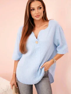 Dámská mušelínová košile s knoflíkem modrý