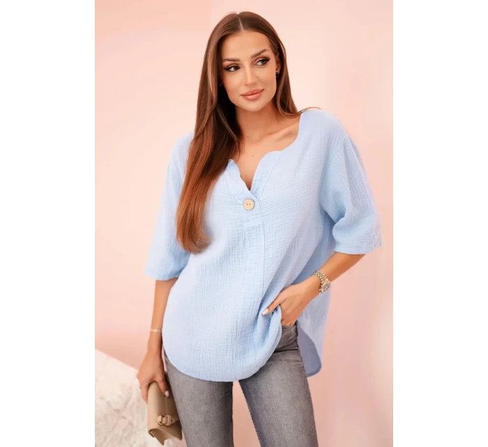 Dámská mušelínová košile s knoflíkem modrý