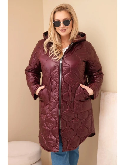 Dámská zimní prošívaná bunda Plus Size s kapucí švestková