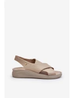 Zazoo 40392 Skórzane Sandały Damskie Beżowe