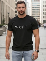 Pánske bavlnené tričko s potlačou „The Boston“, čierne, FashionStreet NX5129R