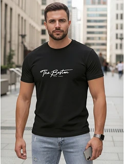 Pánske bavlnené tričko s potlačou „The Boston“, čierne, FashionStreet NX5129R