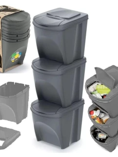 Odpadkové koše 25 l SORTIBOX SET 3 PACK OF GRAY STONE detské
