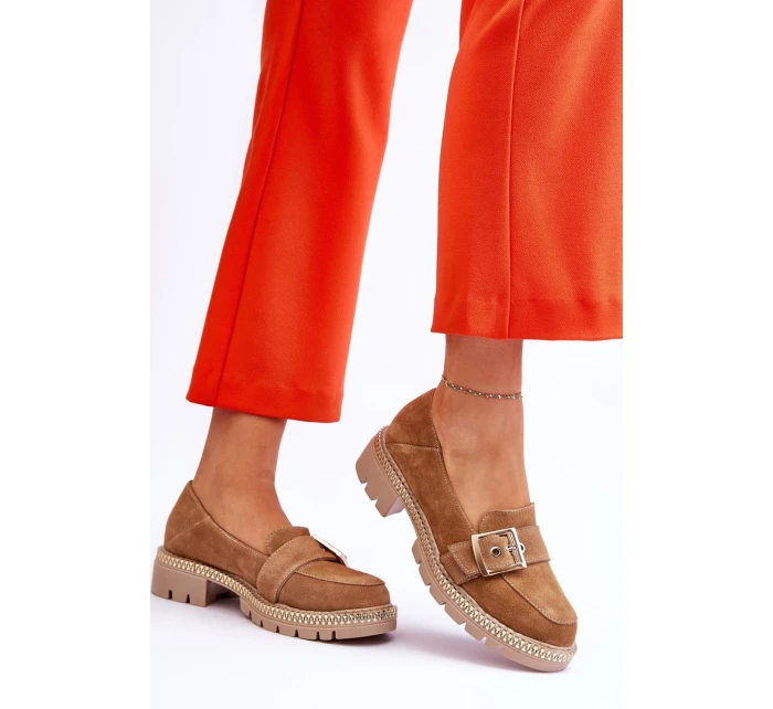 Modne Zamszowe Mokasyny Ciemnobeżowe Eloisa