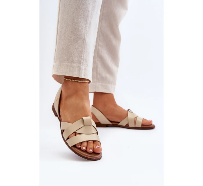 Zazoo 40185 Wygodne Skórzane Wsuwane Sandały Beżowe
