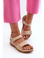 Pohodlné dámské sandály na suchý zip béžové model 21661112 - EVENTO