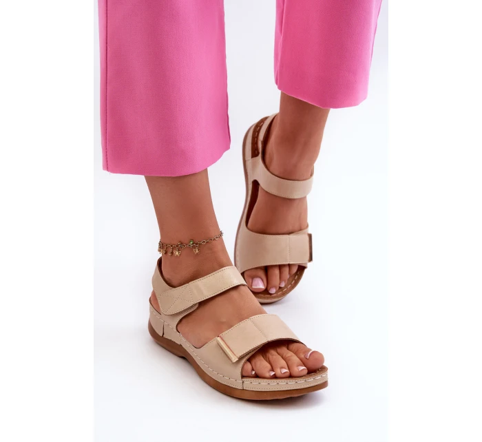 Pohodlné dámské sandály na suchý zip béžové model 21661112 - EVENTO