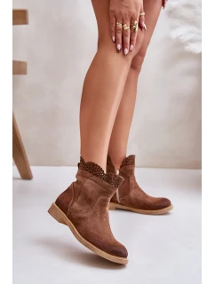 Niskie Botki Damskie Na Płaskim Obcasie Zamszowe Lewski 3624 Brązowe