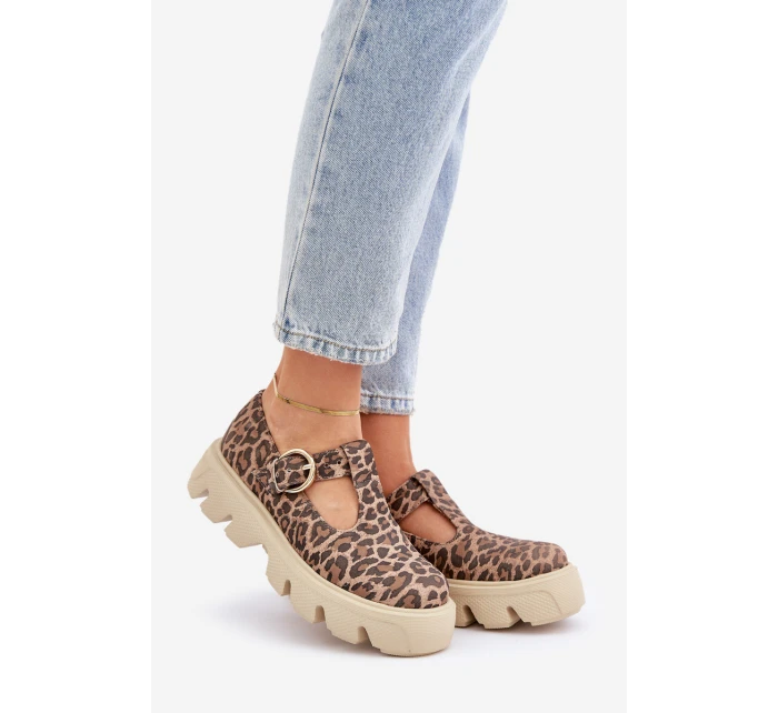 Zamszowe Półbuty Z Klamrą W Panterkę Zazoo 20183 Brązowe