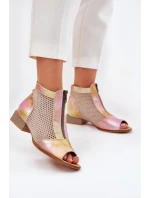 Skórzane Botki Damskie Na Płaskim Obcasie Z Odkrytymi Palcami Maciejka 06413-15 Różowo-Pomarańczowe