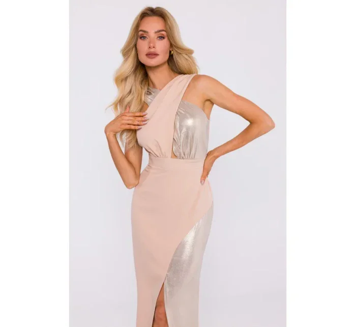 M835 Maxi šaty zo zmiešanej látky - béžové