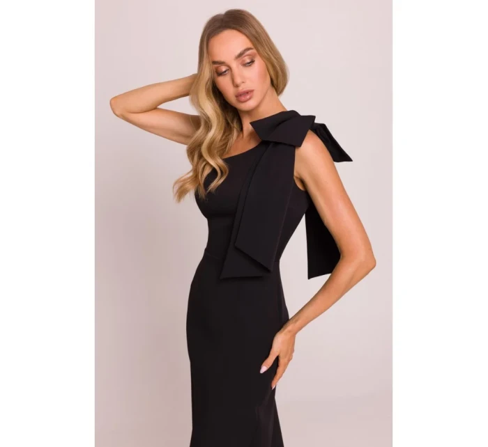 model 20970618 Šaty na jedno rameno s mašlí černé - Moe