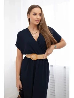 Dlouhé šaty s ozdobným páskem námořnictvo