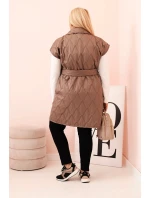 Dámská vesta Plus Size prošívaná s páskem a límcem fango Dámská vesta Plus Size prošívaná s páskem a límcem fango