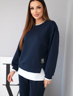 Dámska súprava s maslovou mikinou a voľnými teplákmi modrá