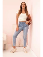 Dámska klasická bavlnená blúzka s krátkymi rukávmi modrá