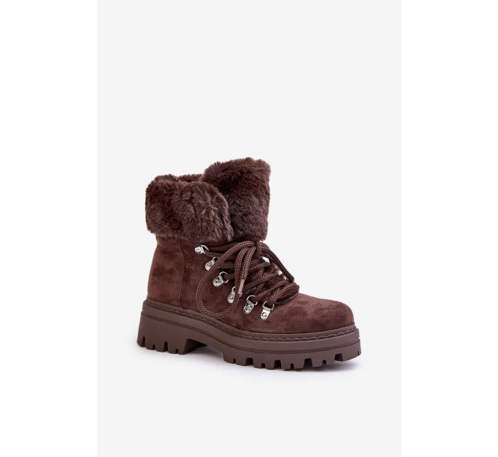 Sznurowane Trapery Damskie Z Futerkiem Ciemnobrązowe Vaminia Sznurowane Trapery Damskie Z Futerkiem Ciemnobrązowe Vaminia