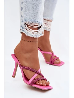 Dámské lodičky na jehlovém podpatku s pásky a kamínky fuchsiové Karima