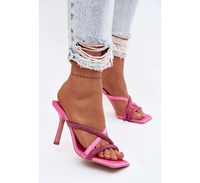 Dámské lodičky na jehlovém podpatku s pásky a kamínky fuchsiové Karima