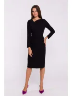 S376 Šaty v ceruzke s asymetrickým výstrihom - čierne