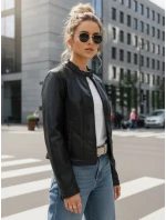 Dámska kožená bunda so stojačikom čierna FashionStreet TY5568