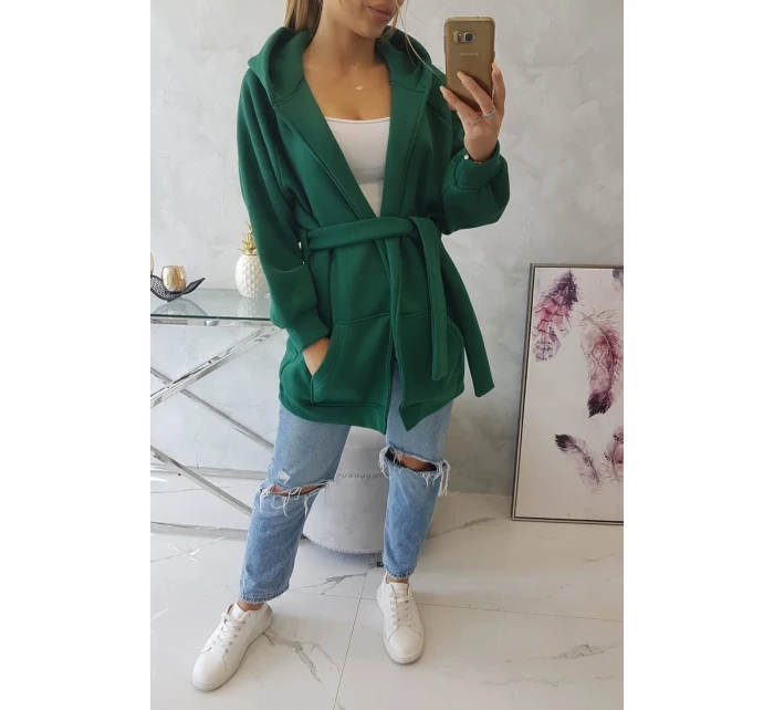 Zateplená bunda s vázáním v pase tmavě zelená