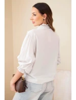 Dámská bavlněná košile s krajkou a zavazováním béžová