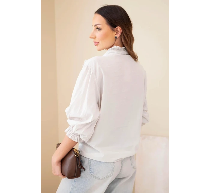 Dámská bavlněná košile s krajkou a zavazováním béžová