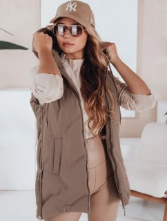 Dámska prešívaná vesta s kapucňou tmavo béžová FashionStreet TY5109