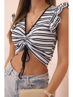 Dámska pruhovaná blúzka s volánom a volánom granátová