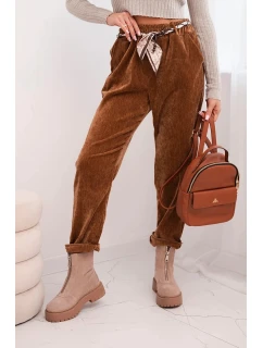 Dámské kalhoty z viskózy s model 21774713 pásem camelová - K-Fashion