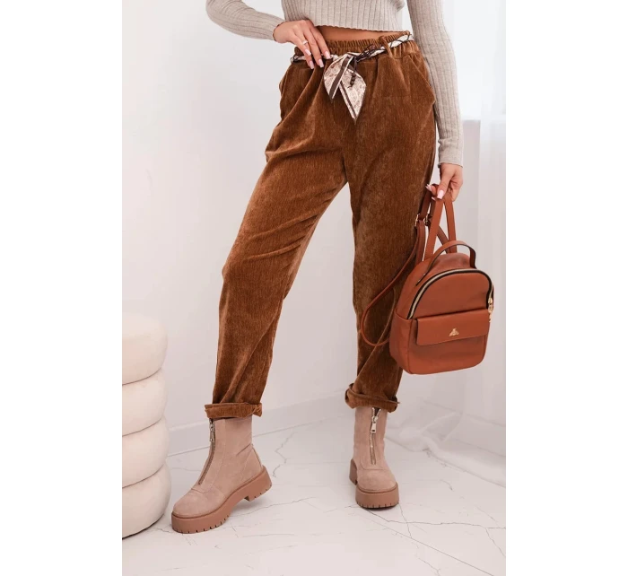 Dámské kalhoty z viskózy s model 21774713 pásem camelová - K-Fashion Dámské kalhoty z viskózy s model 21774713 pásem camelová - K-Fashion