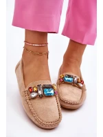 Damskie Zamszowe Mokasyny Z Kryształkami Beżowe Lucille