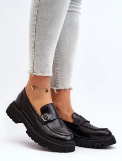 Mokasyny Damskie Z Paskiem Czarne Flanila