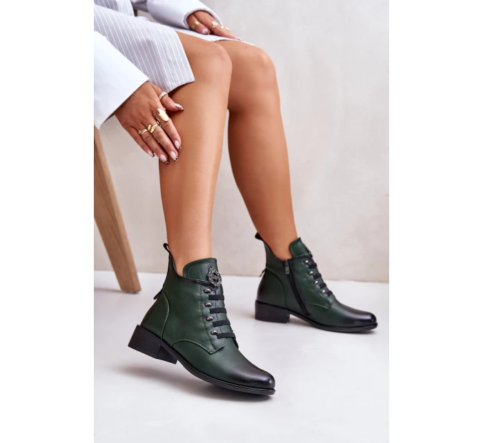 Nízké boty zateplené na zip s ozdobou zelené model 21672297 - Boto