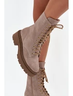 Botki Workery Damskie Z Naturalnego Zamsz Ocieplane Zazoo 4213 Beżowe