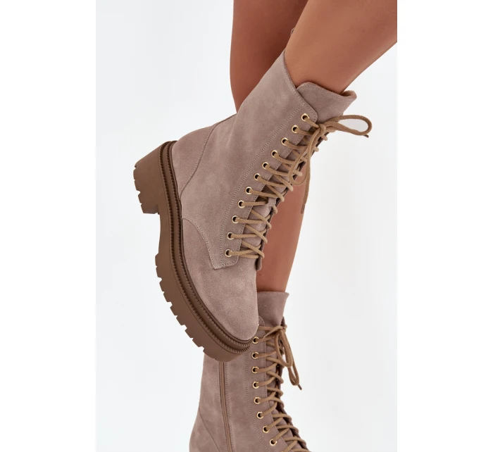 Botki Workery Damskie Z Naturalnego Zamsz Ocieplane Zazoo 4213 Beżowe