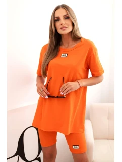 Dámský bavlněný komplet s krátkým rukávem a šortkami tmavě oranžová