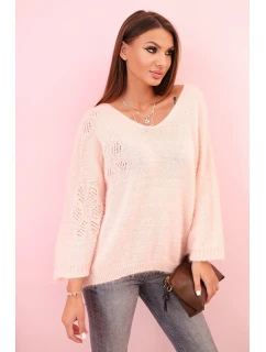 Dámsky mohérový sveter s výstrihom do V v púdrovo ružovej farbe