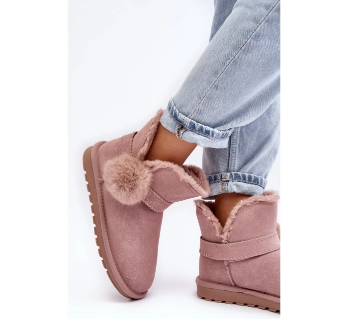 Zamszowe Śniegowce Damskie Z Wycięciami Różowe Eraclio Zamszowe Śniegowce Damskie Z Wycięciami Różowe Eraclio