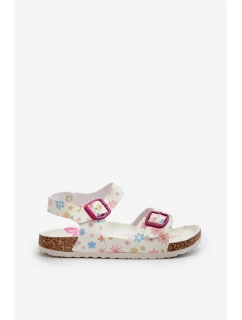 Sandały Dziecięce W Kwiaty Z Klamrami Białe Memoria