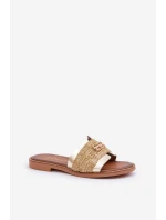 Skórzane Klapki Z Ozdobnym Detalem I Plecionką Zazoo 40426 Złote