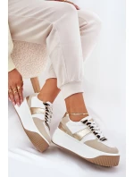 Sneakersy Damskie Na Masywnej Platformie Zwierzęcy Wzór Beżowo-Złote Telanila