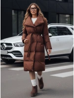 Dámský dlouhý prošívaný kabát hnědý Dstreet model 21990618 - FashionStreet