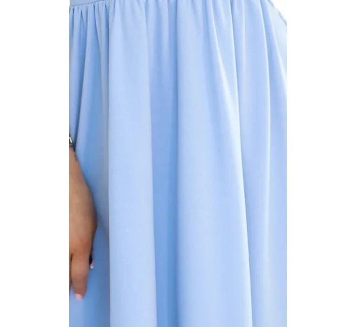 425-12 MATILDE Šaty s výstrihom a krátkymi rukávmi - MODRÉ