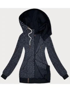 Tmavomodrá dámska mikina na zips so srdiečkovým vzorom (2315)
