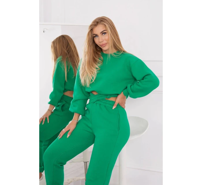 Zateplený set s krátkou mikinou zelený