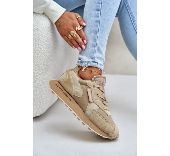 Skórzane Sneakersy Damskie Big Star OO274564 Hi-Poly System Beżowe Skórzane Sneakersy Damskie Big Star OO274564 Hi-Poly System Beżowe