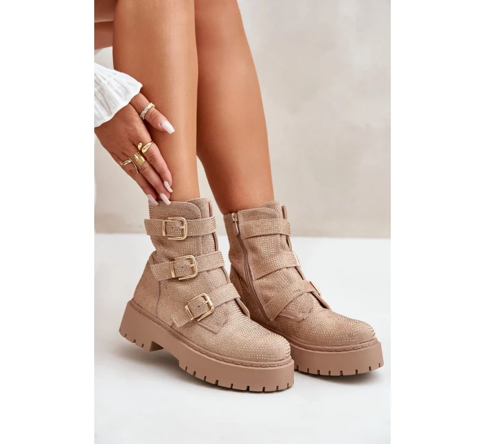Zateplené dámske členkové topánky s béžovou ozdobou Ciascia